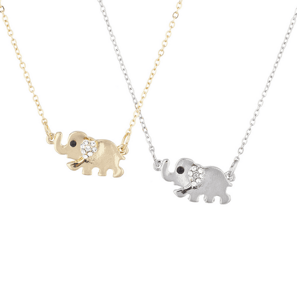 Lux Accessories Gold Tone Little Cute Elephant Charm Pendant Chain Necklace 